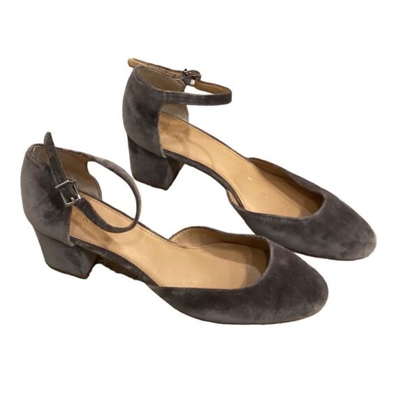 J. Crew Mary Jane Velvet Gray Ankle Strap Square Pump sz 12 - Picture 9 of 9